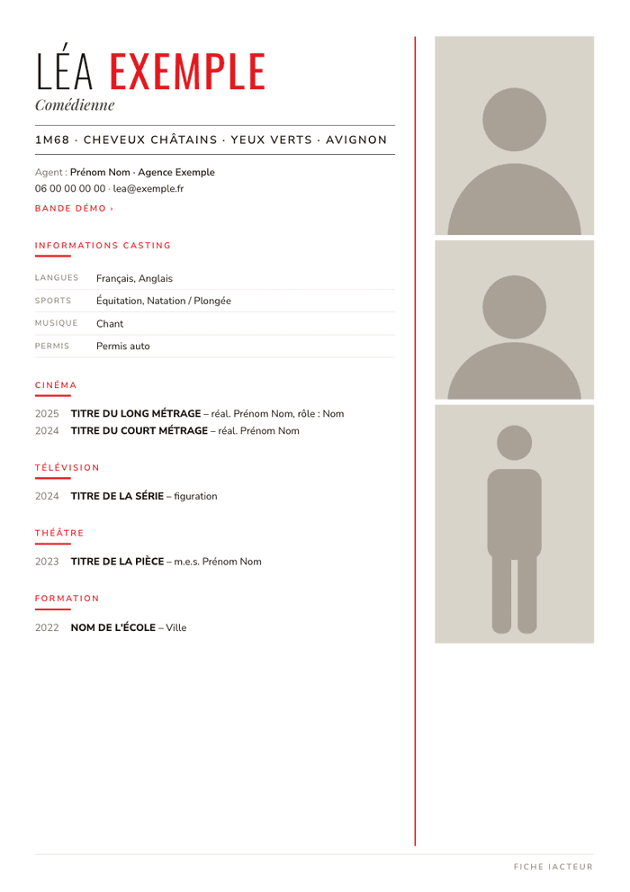 Exemple de CV d'acteur Pro créé avec IACTEUR