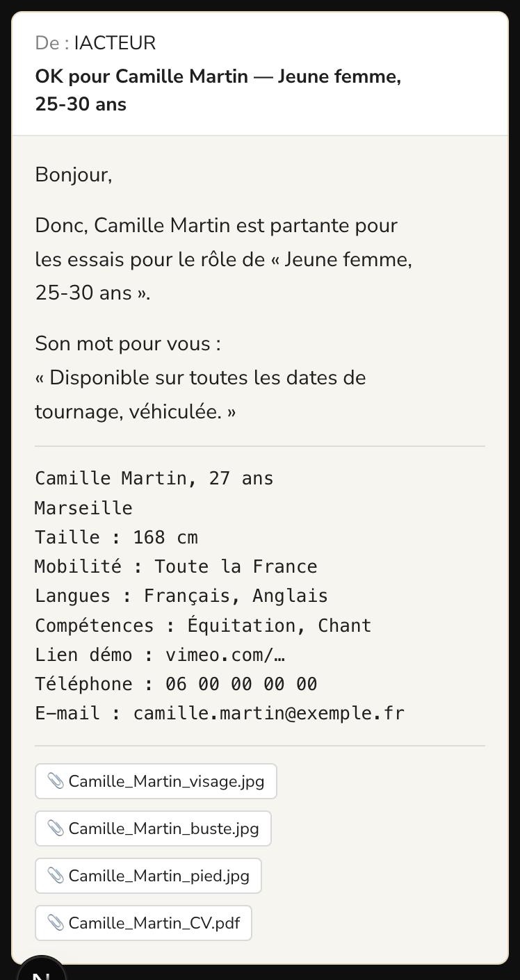 Exemple de Fiche Casting par mail