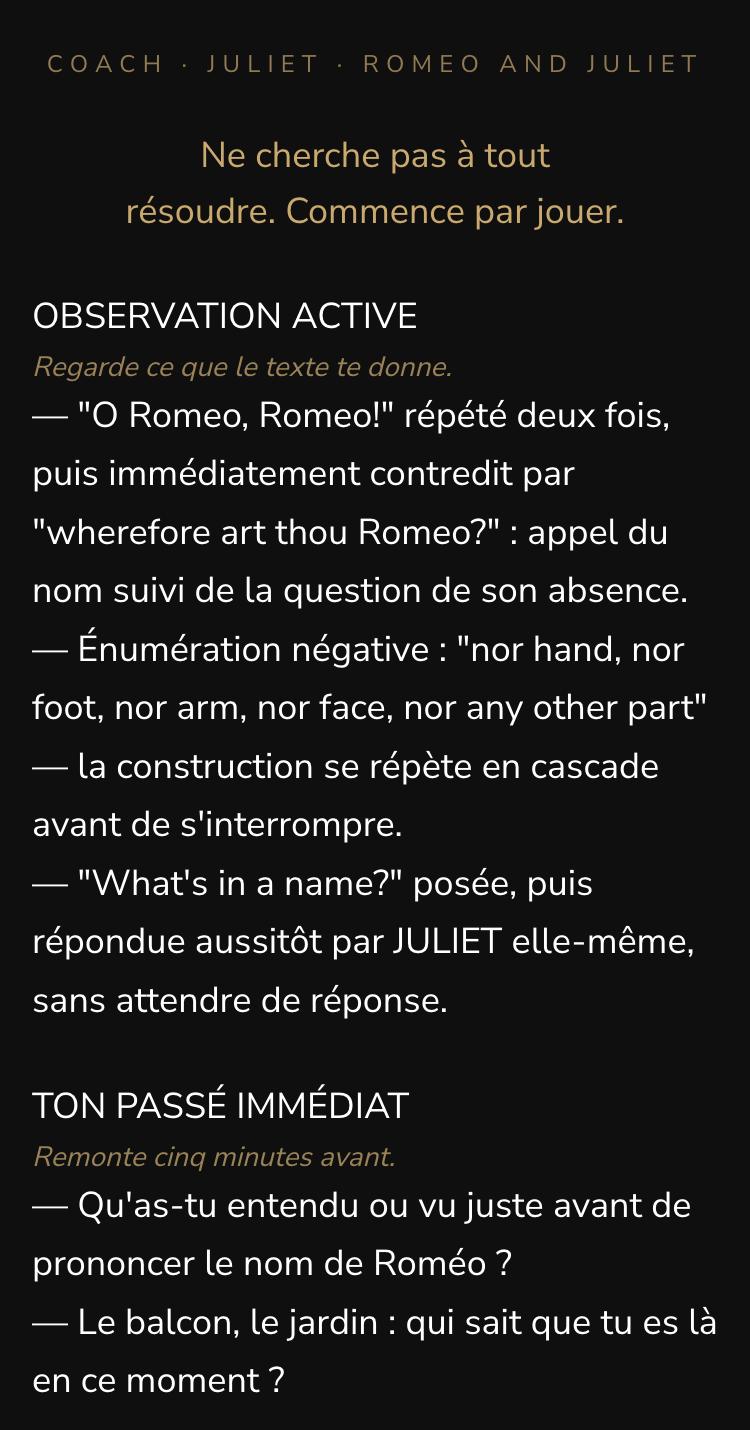 Le début d’un coaching COACH pour Juliette, sur le texte original en anglais